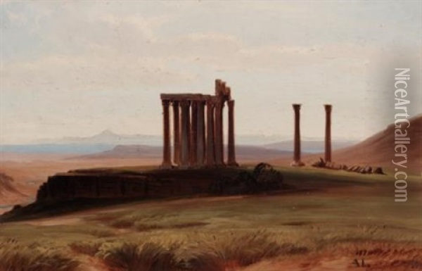 A View Of The Temple Of Olympus Zeus Oil Painting - August Loeffler