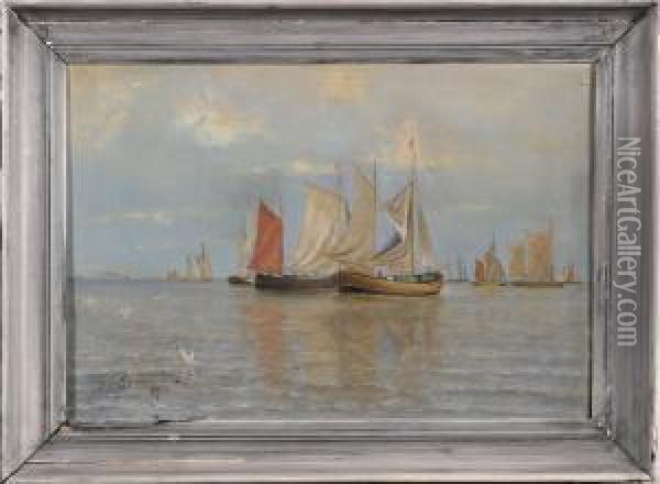 Jean ; Segelbatar Till Havs Oil Painting - Johan Gustav Sandberg