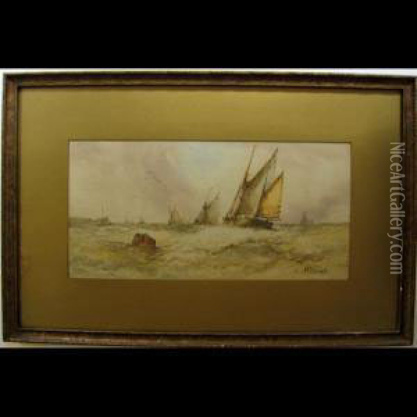 Fishing Boats In Heavy Seas; Fish Wharf At Gloucesterharour Oil Painting - Joseph Halford Ross