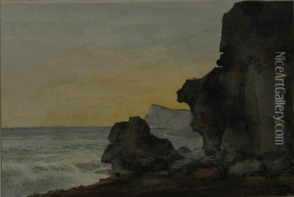 A Rocky Shoreline At Sunset Oil Painting - William Boxall