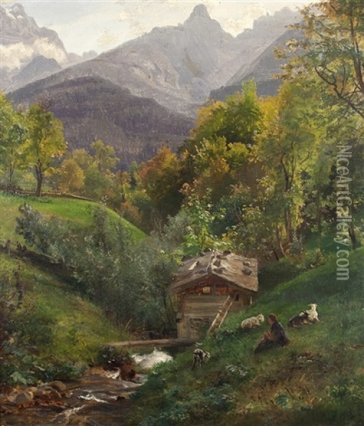 Nachmittag Am Berghof Oil Painting - Eduard Schonfeld