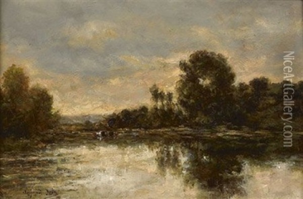 Troupeau Au Bord De L'eau Oil Painting - Hippolyte Camille Delpy