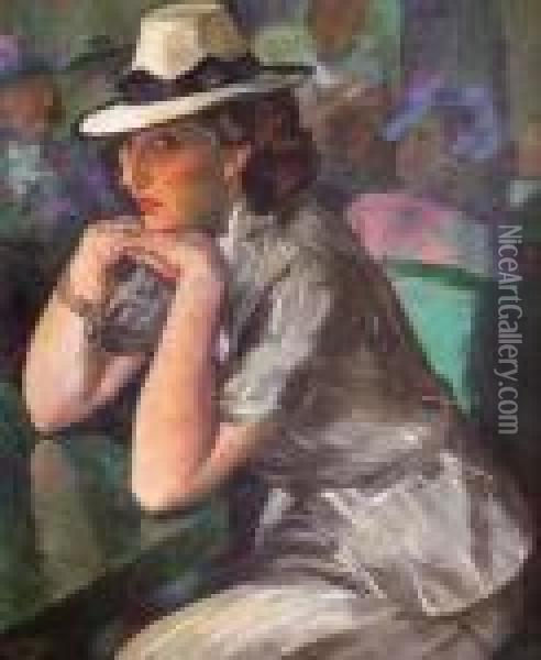 Femme Au Cafe (ca.1935) Oil Painting - Elie Anatole Pavil