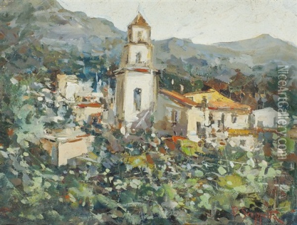 Sudliches Dorf Mit Blick Auf Kirche Oil Painting - Pietro Scoppetta