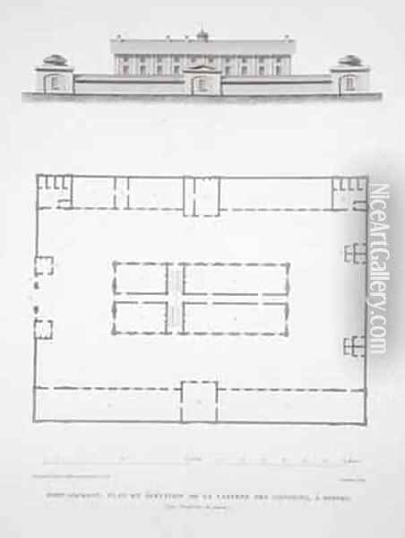 Plan and Elevation of the convicts building at Port Jackson Oil Painting - Louis Claude Desaulses de Freycinet