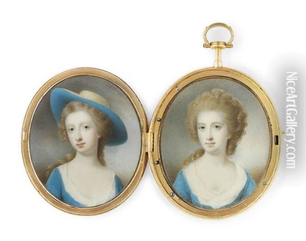 Double-portrait Of Jane, Countess Of Kingston, Nee Caulfeild, In Decollete Blue Dress With White Underdress, Fair Curling Hair, And Mrs Malcott (in 2 Parts) Oil Painting - Andrew Robertson
