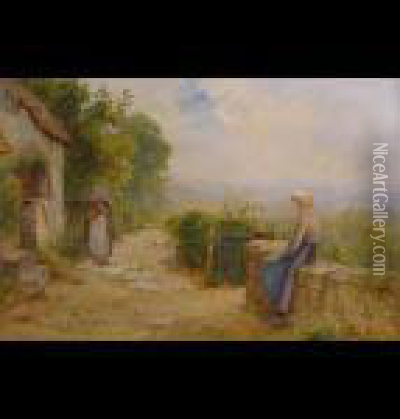 Figures On A Hill Top Path Oil Painting - Ernst Walbourn