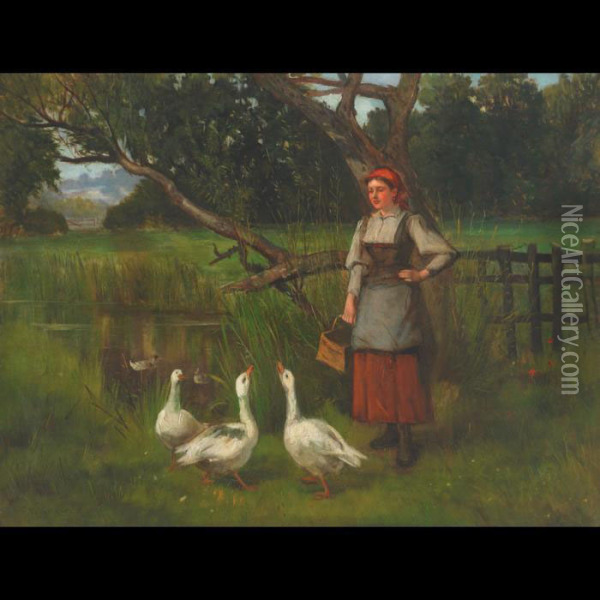Goose Girl Oil Painting - Henry John Yeend King
