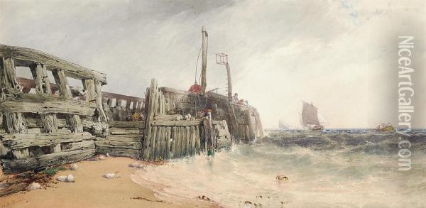 The Old Wooden Pier, Newhaven, East Sussex Oil Painting - William Roxby Beverley