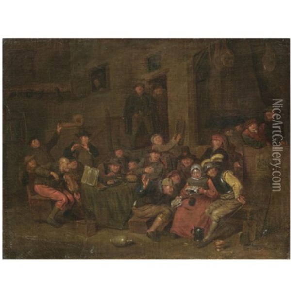 A Tavern Interior With Peasants Merrymaking Oil Painting - Egbert van Heemskerck the Younger