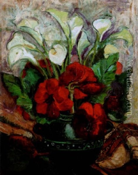 Bouquet De Fleurs Oil Painting - Georges Dufrenoy