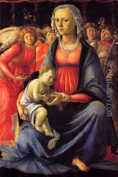 The Virgin And Child With Five Angels Oil Painting - Sandro Botticelli