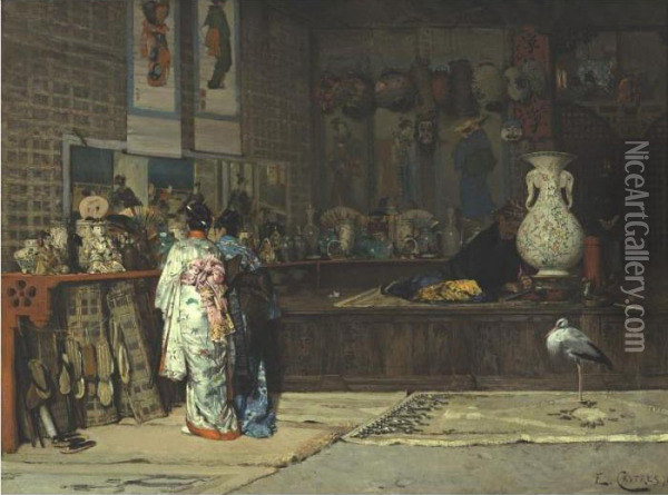 At The Japanese Market Oil Painting - Edouard Castres