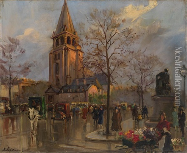 Place Saint-germain-des-pres Oil Painting - Georgi Alexandrovich Lapchine