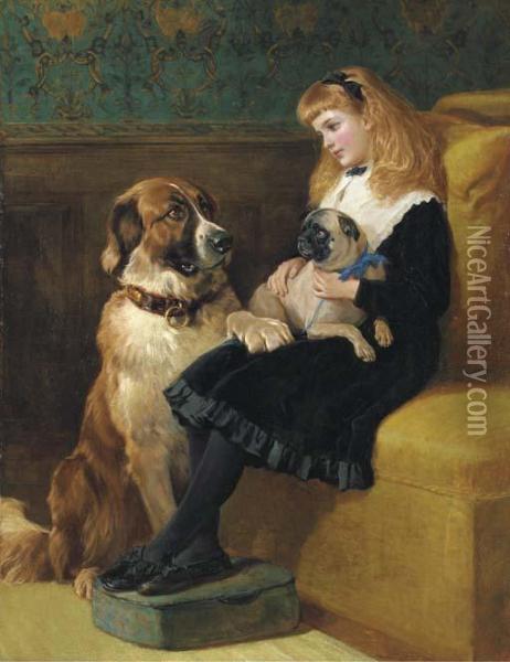 Her Only Playmates Oil Painting - Heywood Hardy