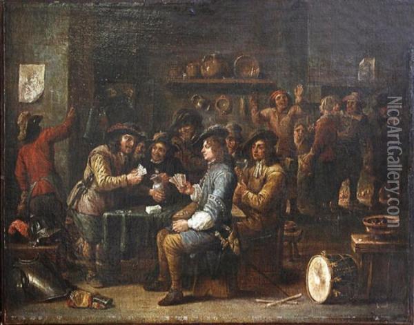 La Partie De Cartes Dans Une Taverne Oil Painting - David The Younger Teniers