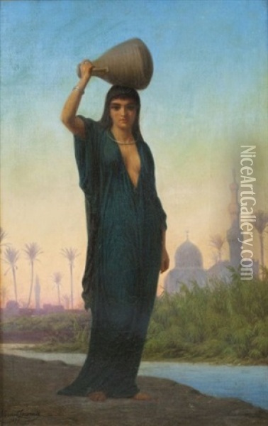 Porteuse Egyptienne D'eau Oil Painting - Emile Charles Hippolyte Lecomte-Vernet