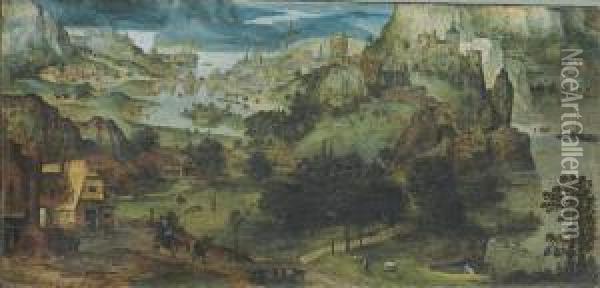 An Extensive Landscape With The Flight Into Egypt Oil Painting - Lucas van Valckenborch