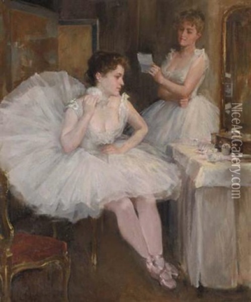 The Ballet Dancers (the Dressing Room) Oil Painting - Willard Leroy Metcalf