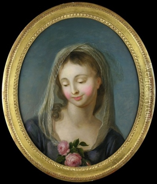 Brustbild Einer Jungen Dame Mit Schleiertuch Oil Painting - Charles-Antoine Coypel