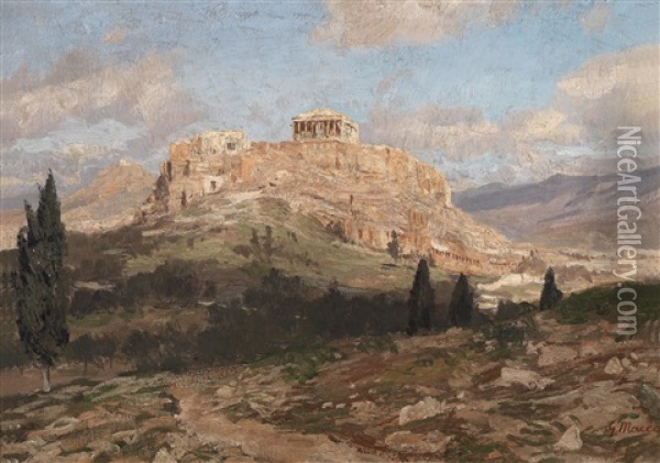 Blick Auf Die Akropolis Oil Painting - Georg Macco