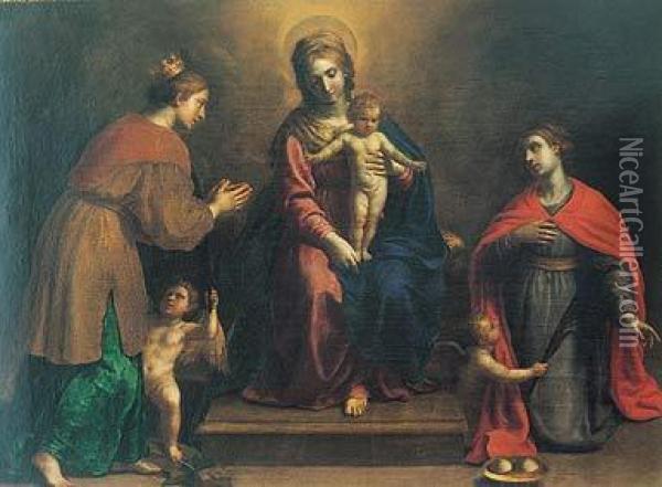 Sacra Conversacion: Virgen Con El Nino Con Santa Catalina Y Santa Agueda Oil Painting - Alessandro Turchi