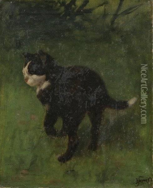 The Hunter - Black Cat Oil Painting - Arthur Heyer