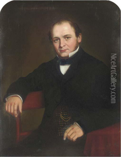 Portrait Of A Gentleman, Seated Half-length, In A Black Coat Andwaistcoat Oil Painting - Josiah Gilbert