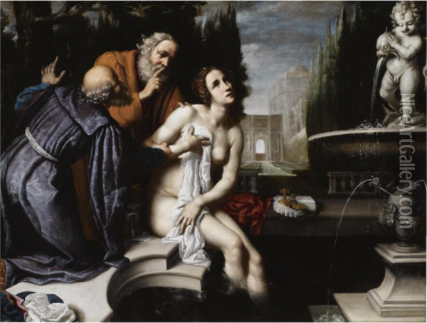 Susanna And The Elders Oil Painting - Francesco Lupicini