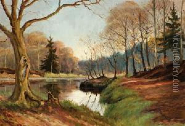 River Landscape In Autumn Oil Painting - William Merritt Post
