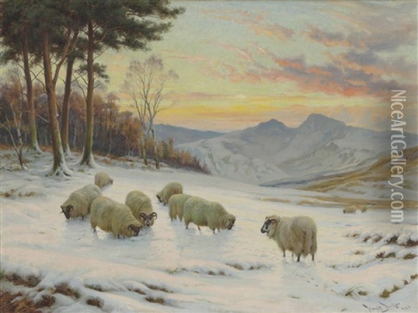 A Winter's Evening Oil Painting - Wright Barker