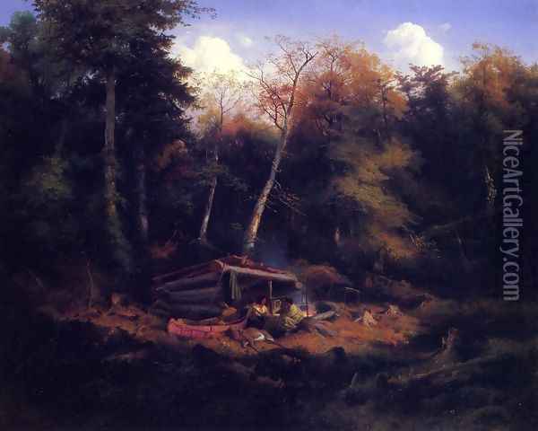 Indian Camp in the Forest Oil Painting - Heinrich Eduard Muller