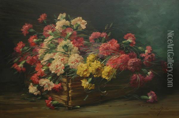 Basket With Carnations Oil Painting - Wilhelm Schutze