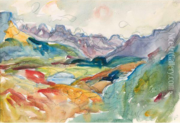 View At Lake Sils Towards Piz Margna And Piz Salacina Oil Painting - Giovanni Giacometti