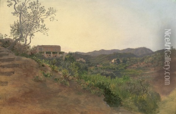 Villen In Sizilianischer Berglandschaft Oil Painting - Niels Emil Holm