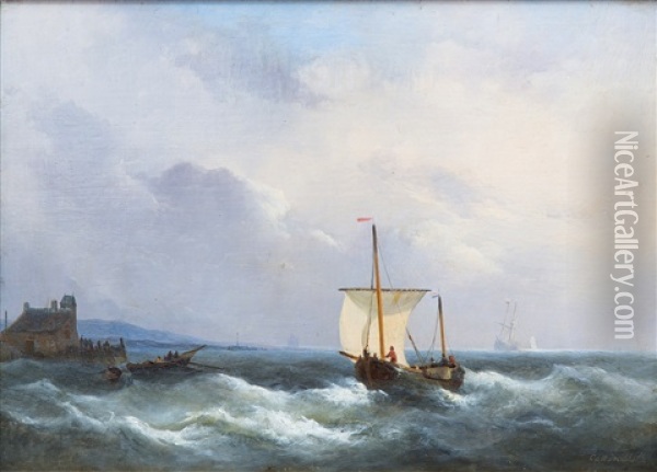 Sailing Vessels Near The Coast Oil Painting - Christiaan Lodewijk Willem Dreibholtz
