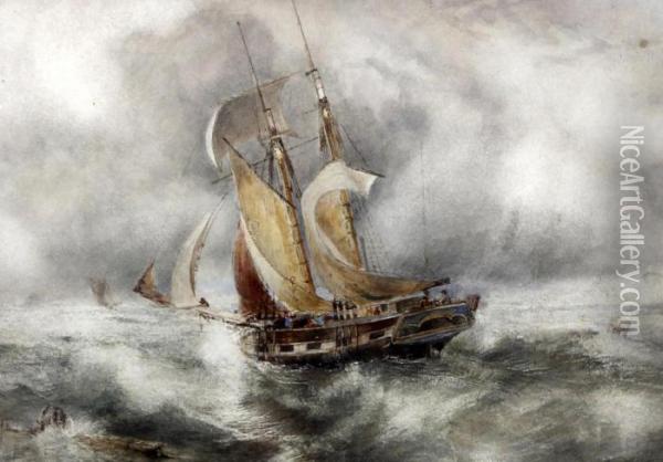 Sailing Boat In Rough Seas Oil Painting - William Joseph Caesar Julius Bond