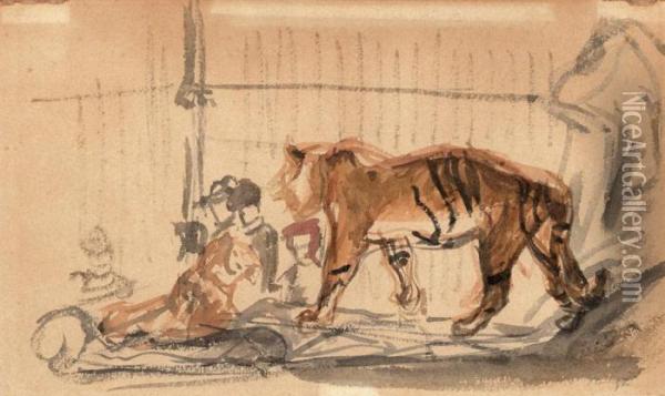 Schreitender Tiger Im Kafig Oil Painting - Max Slevogt