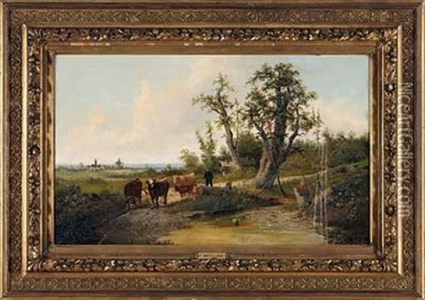 Kuhe An Der Tranke Oil Painting - Carl Wilhelm Mueller