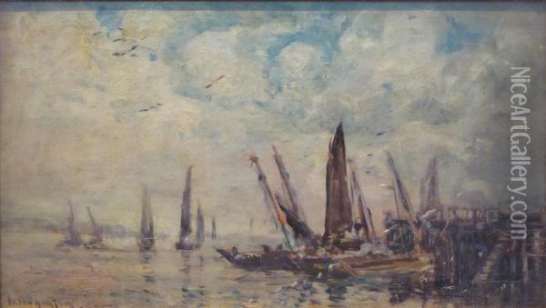 Sailing Boats At The Pier Oil Painting - Mason Hunter
