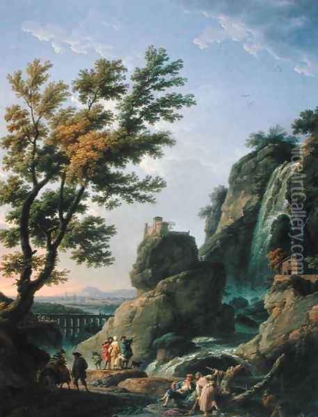 Landscape with Waterfall and Figures, 1768 Oil Painting - Claude-joseph Vernet