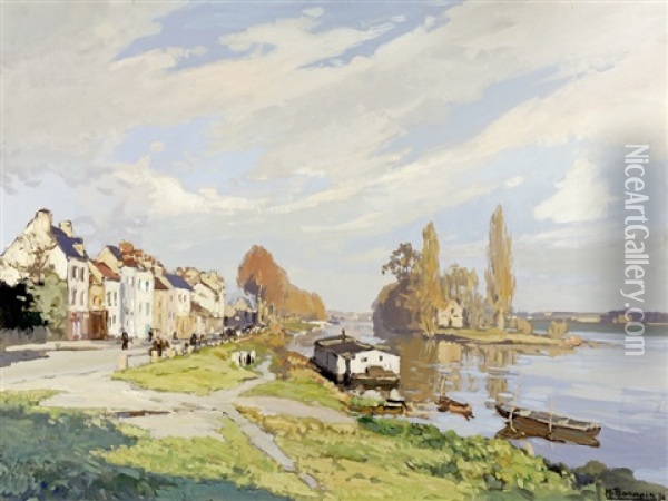 Village Breton En Bord De Mer Oil Painting - Henri Alphonse Barnoin