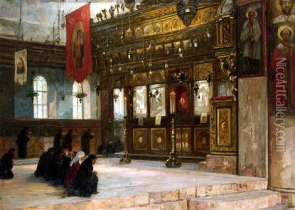 Eastern Orthodox Chuch Interior Oil Painting - Georg Macco