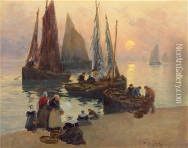 Fischerboote In Der Normandie Oil Painting - Fernand Marie Eugene Legout-Gerard