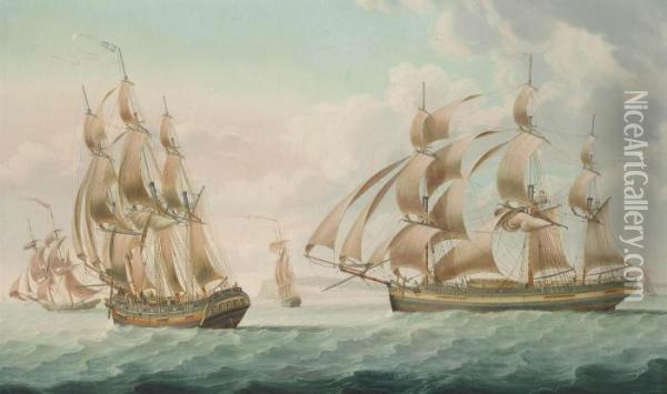Trafalgar Transports Running Down The Channel Off The Downs Oil Painting - Robert Willoughby
