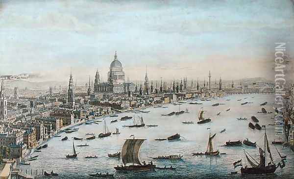The South West Prospect of London, from Somerset Gardens to the Tower (2) Oil Painting - Thomas Bowles