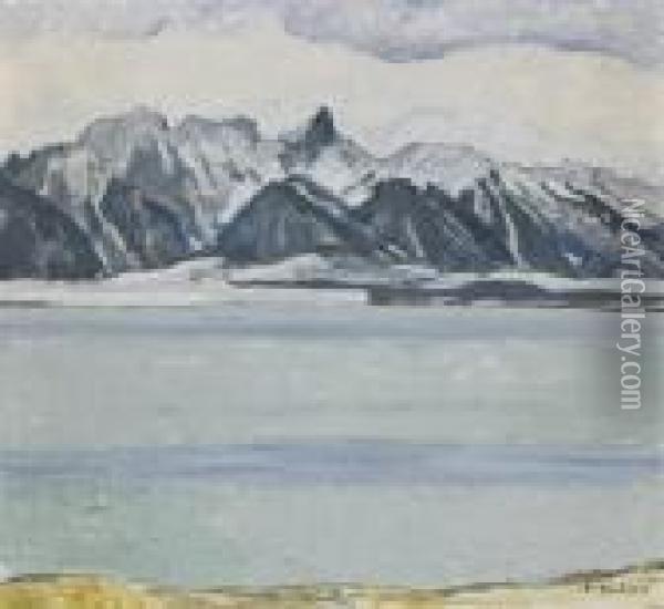 Thunersee Mit Stockhornkette Im Winter, 1912/13 Oil Painting - Ferdinand Hodler