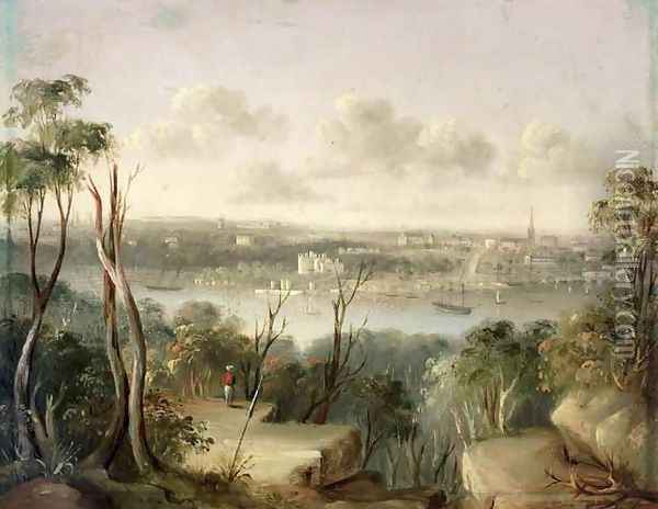 Sydney from St. Leonards on the north bank of Port Jackson, 1845 Oil Painting - George Edward Peacock