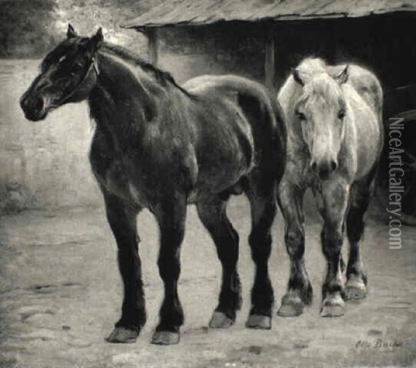 En Brun Og En Skimlet Hest Oil Painting - Otto Bache