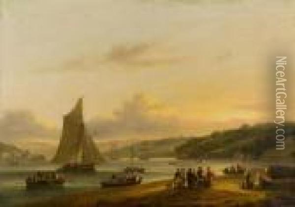 Along The Water's Edge Oil Painting - Thomas Luny